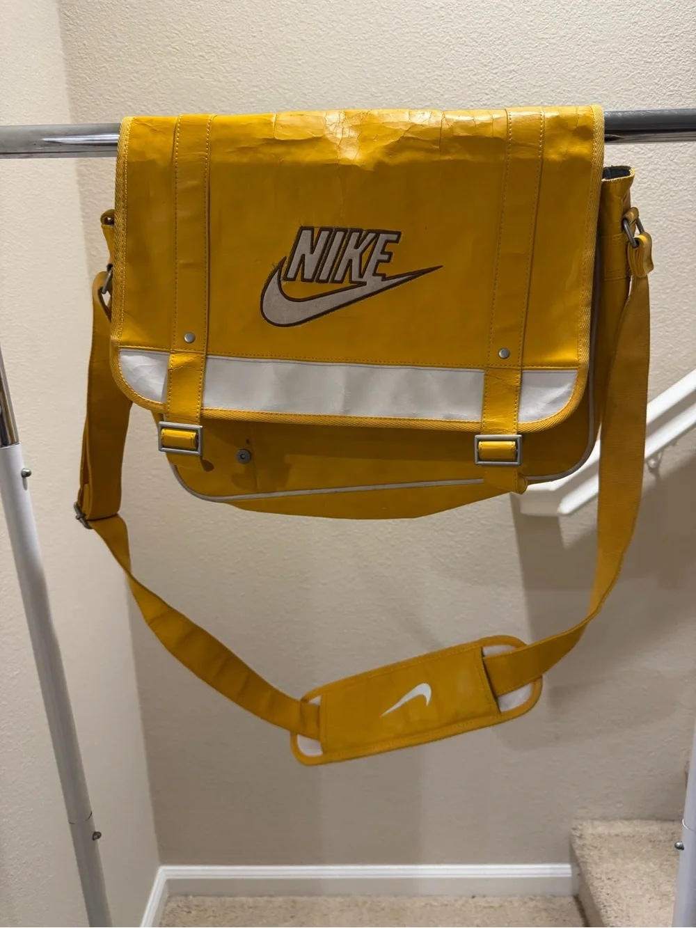 Nike Mustard Yellow Messenger Bag with White Trim
